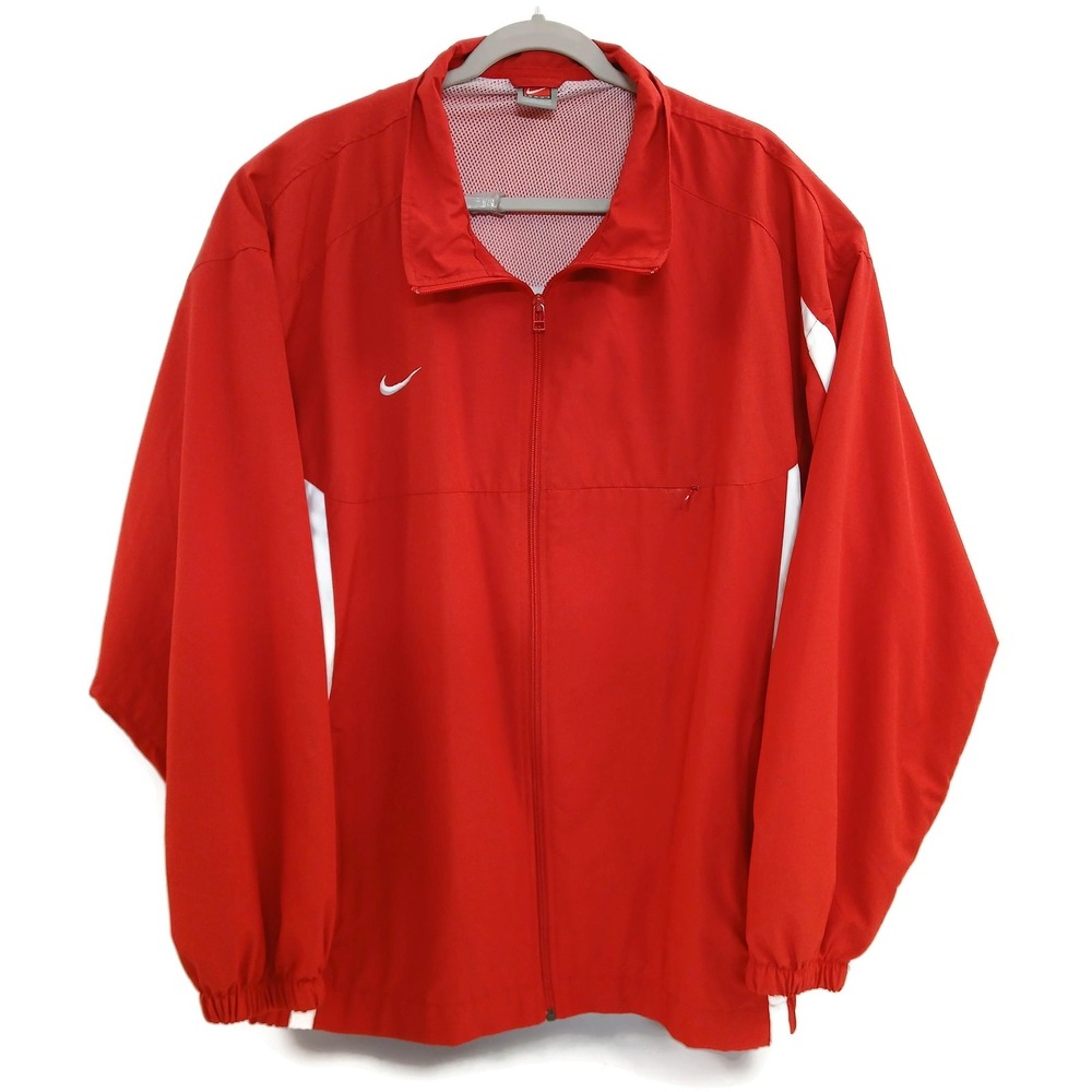 Nike Team Jacket Mens Large Red White Windbreaker Full Zip Mesh Lined Track